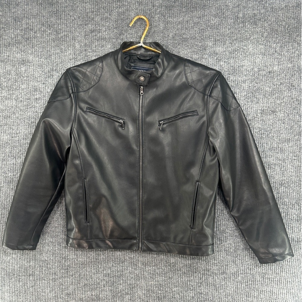 US Polo Assn Moto Racer Jacket Mens Large Black Faux Leather Quilted Excellent